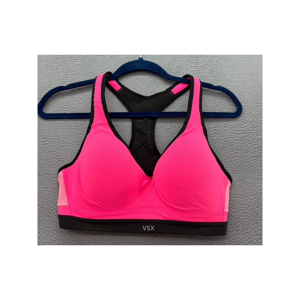 VSX Victoria's Secret Sport Sports Bra 34D Neon Pink Black Racerback Molded Cup